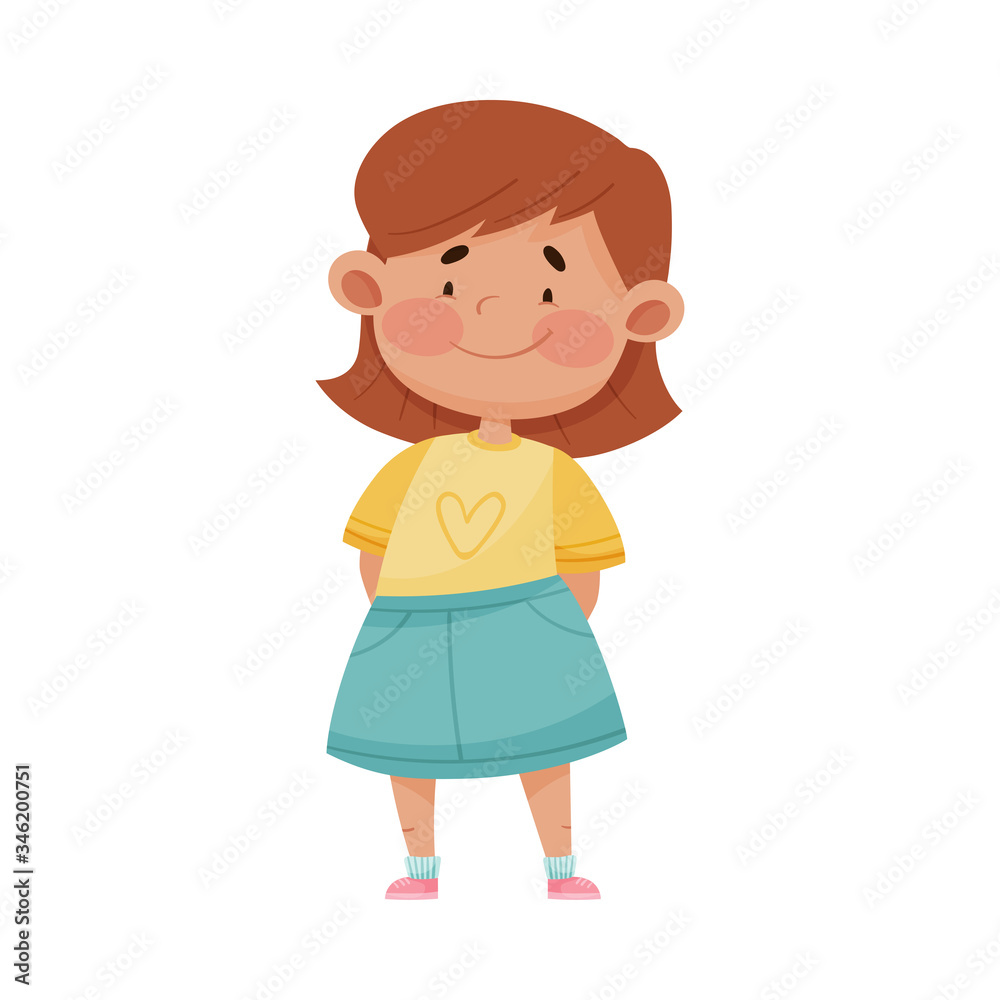 Little Girl Wearing Blue Skirt Smiling Showing Happy Expression on Her Face Vector Illustration Little Girl Wearing Blue Skirt Smiling Showing Happy Expression on Her Face Vector Illustration