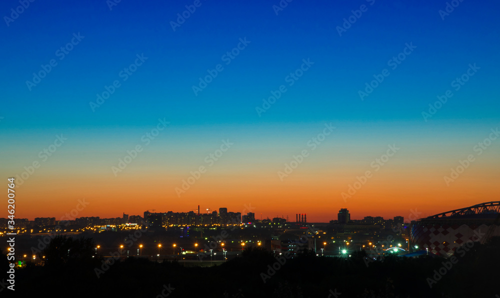 Moscow city landscape panorama at red sunset