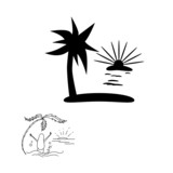 The girl bathes in the sea. Icon, palm and sun sign. Vector illustration.