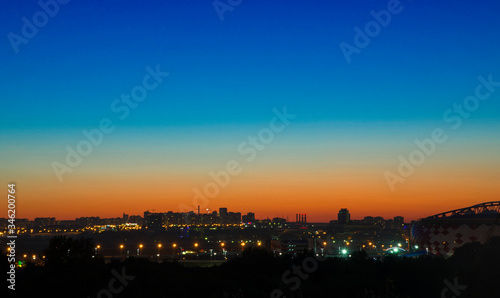 Moscow city landscape panorama at red sunset
