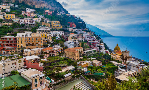 Fototapeta Naklejka Na Ścianę i Meble -  Aerial  view of beautiful town  of Positano at Amalfi coast, Italy.