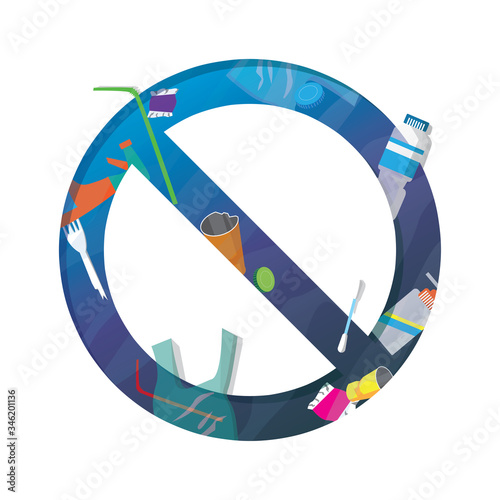 Stop icon pollution of the ocean. Garbage on the water. ecological catastrophe.Creative vector layout, template. plastic recycling motivation  poster, social advertisement, banner, flyer, copy space
