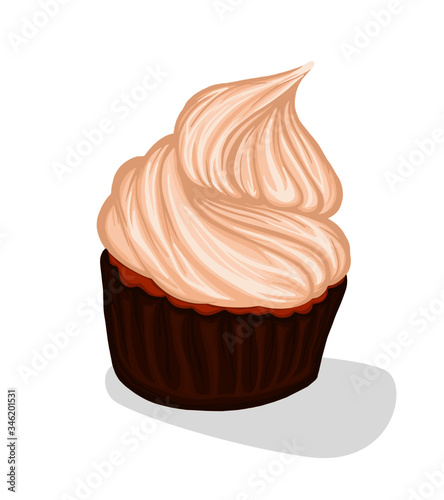 cupcake with cream vector sweets muffin dessert baking delicacy picture food color illustration festive confectionery