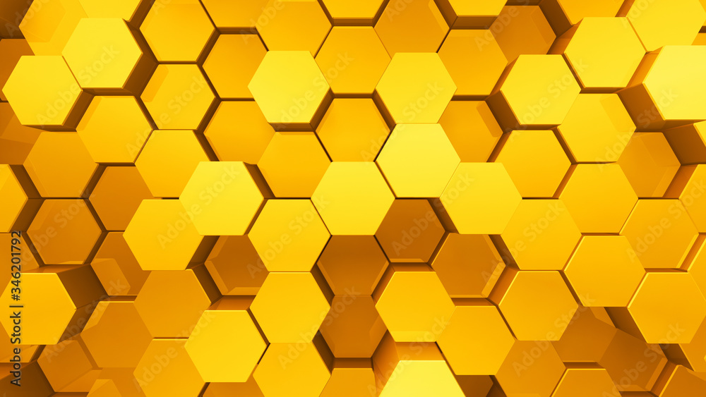 Geometric Hexagon pattern shape Block Wall Bump 3D illustration abstract background.
