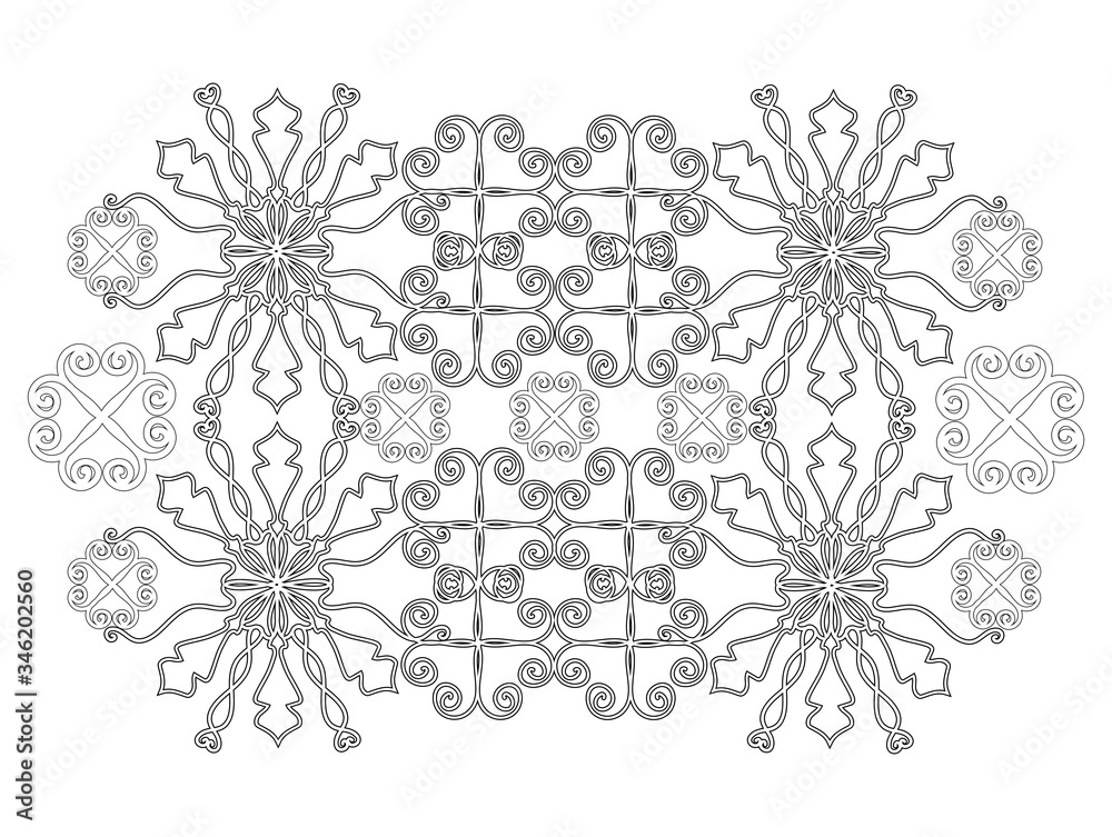 floral ornament. isolated black-and-white outline drawing by hand. coloring. embroidery design. print, template. floral ornament. isolated black-and-white outline drawing by hand. coloring. embroidery design. print, template.