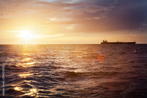 oceano, buque, barco, amanecer, atardecer