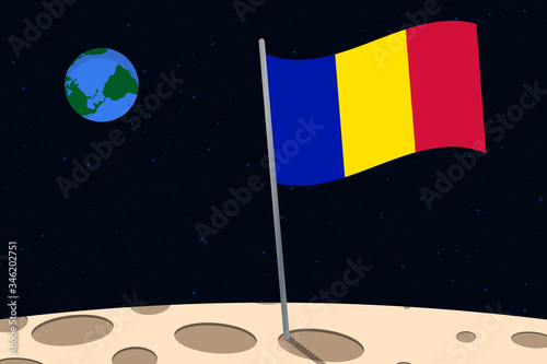 View of planet Earth from the surface of the Moon with the Andorra flag and holes on the ground