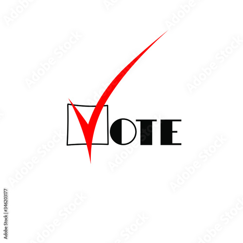 Vote vector icon with check mark symbol. Political election campaign logo sign. Vote vector lettering isolated on white background. EPS 10