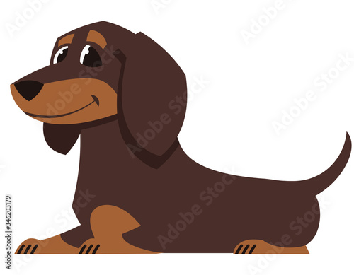 Lying Dachshund dog. Cute pet in cartoon style.
