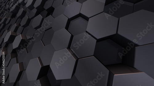 Geometric Hexagon pattern shape Block Wall Bump 3D illustration abstract background. 