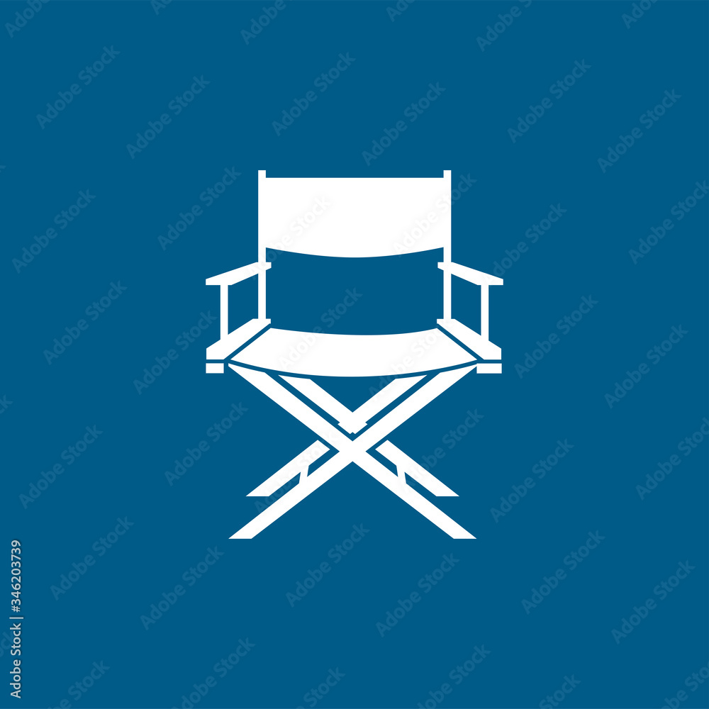 Director Chair Icon On Blue Background. Blue Flat Style Vector Illustration