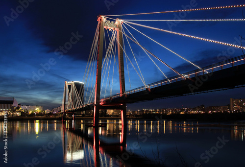 Night Krasnoyarsk. Vinogradovsky bridge over the Yenisei.
 photo