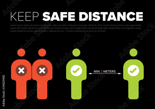 Covid-19 prevention infographic template - people keep safe distance