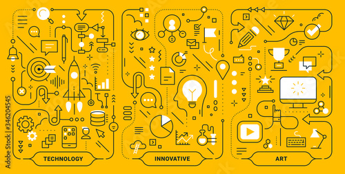 Vector creative set of innovate technology business process template. Business concept illustration on yellow background.