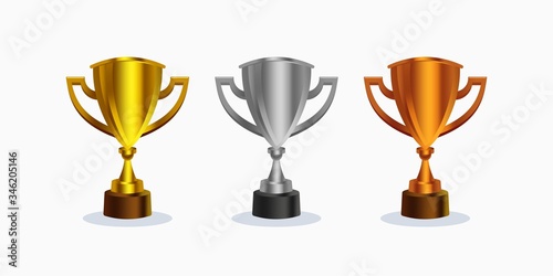 1st 2nd 3rd realistic trophy cup first place second third, gold silver and bronze award winner winning prize symbol sign icon logo template Vector clip art illustration