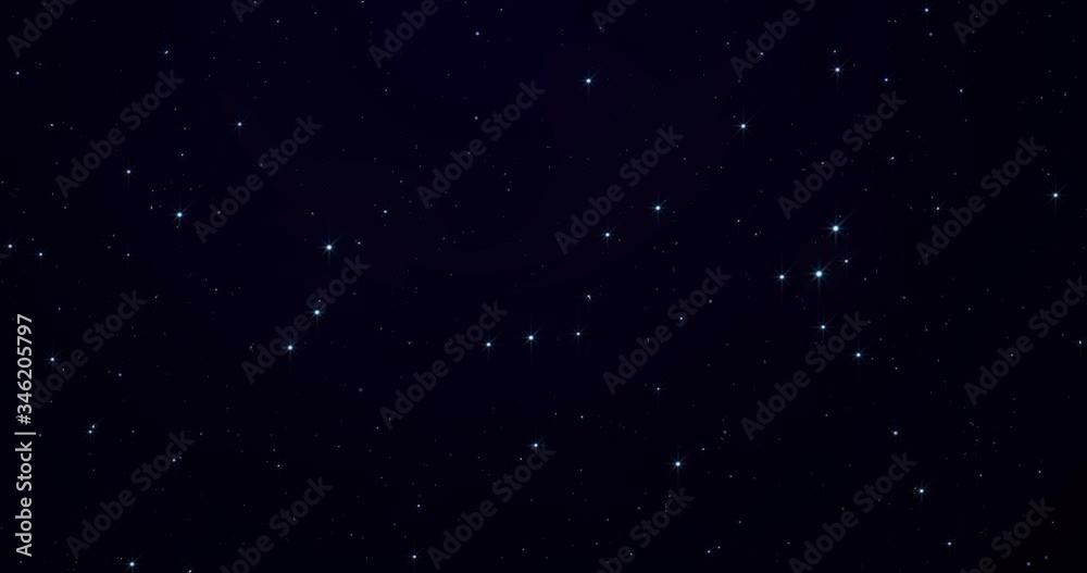 Stars in sky, starry night starlight shine in space universe. Twinkling and blinking stars glimmer, blue light shine in dark starry sky galaxy, seamless loop background