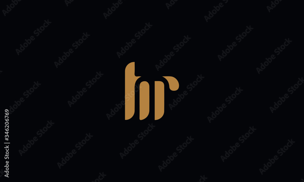 Letter HR with cuts abstract alphabet, font, text, typography, initials design in golden color with black background icon for the logo Letter HR with cuts abstract alphabet, font, text, typography, initials design in golden color with black background icon for the logo