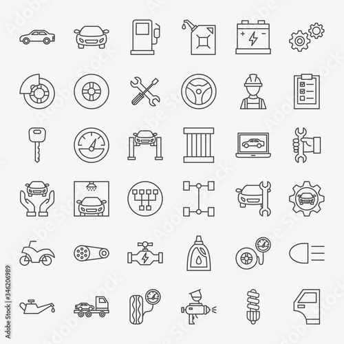 Car Service Line Icons Set