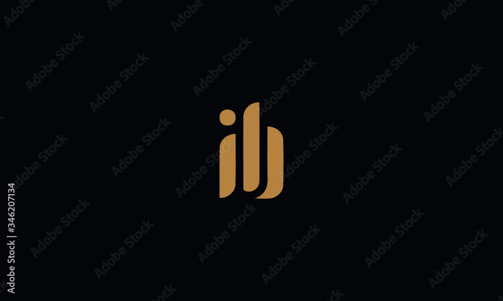 Letter IB with cuts abstract alphabet, font, text, typography, initials design in golden color with black background icon for the logo