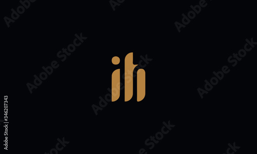 Letter IH with cuts abstract alphabet, font, text, typography, initials design in golden color with black background icon for the logo