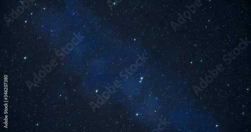 Stars in sky  starry night blue starlight shine of milky way  shooting star and meteorite comet in space universe. Twinkling blinking stars in sky with glimmer shine  dark blue background loop