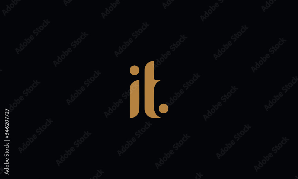 Letter IT with cuts abstract alphabet, font, text, typography, initials design in gold color with black background icon for the logo