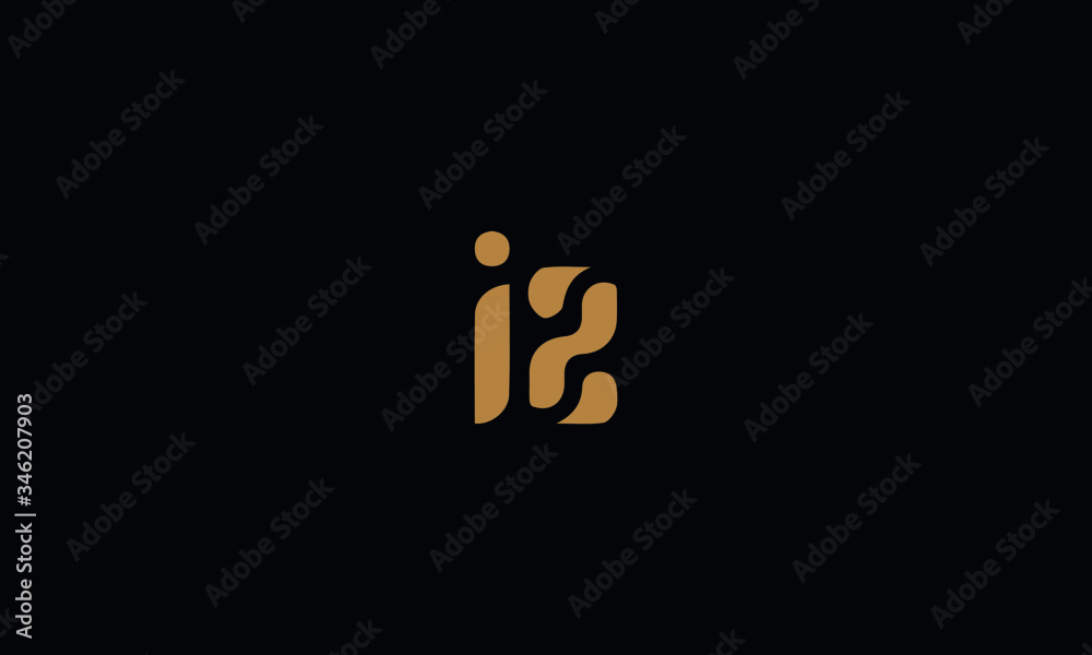 Letter IZ with cuts abstract alphabet, font, text, typography, initials design in gold color with black background icon for the logo Letter IZ with cuts abstract alphabet, font, text, typography, initials design in gold color with black background icon for the logo