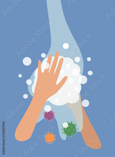 Washing hands with soap concept. Vector flat illustration.