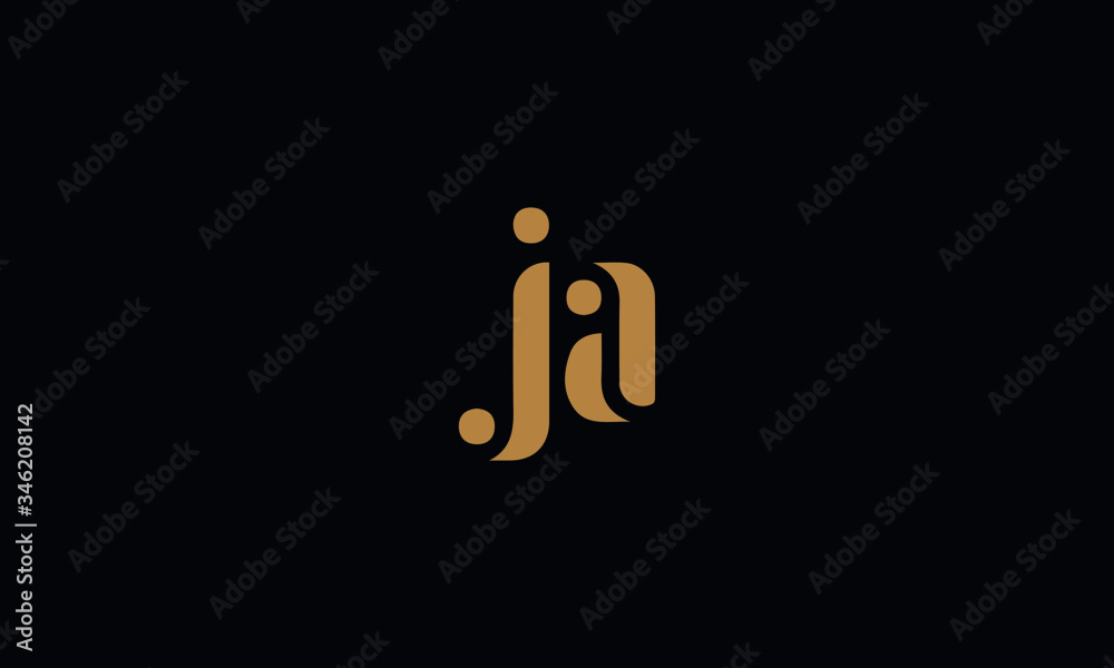 Letter JA with cuts abstract alphabet, font, text, typography, initials design in gold color with black background icon for the logo Letter JA with cuts abstract alphabet, font, text, typography, initials design in gold color with black background icon for the logo
