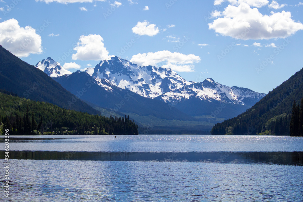 Mountains with a beautiful blue lake in Canadian rockies