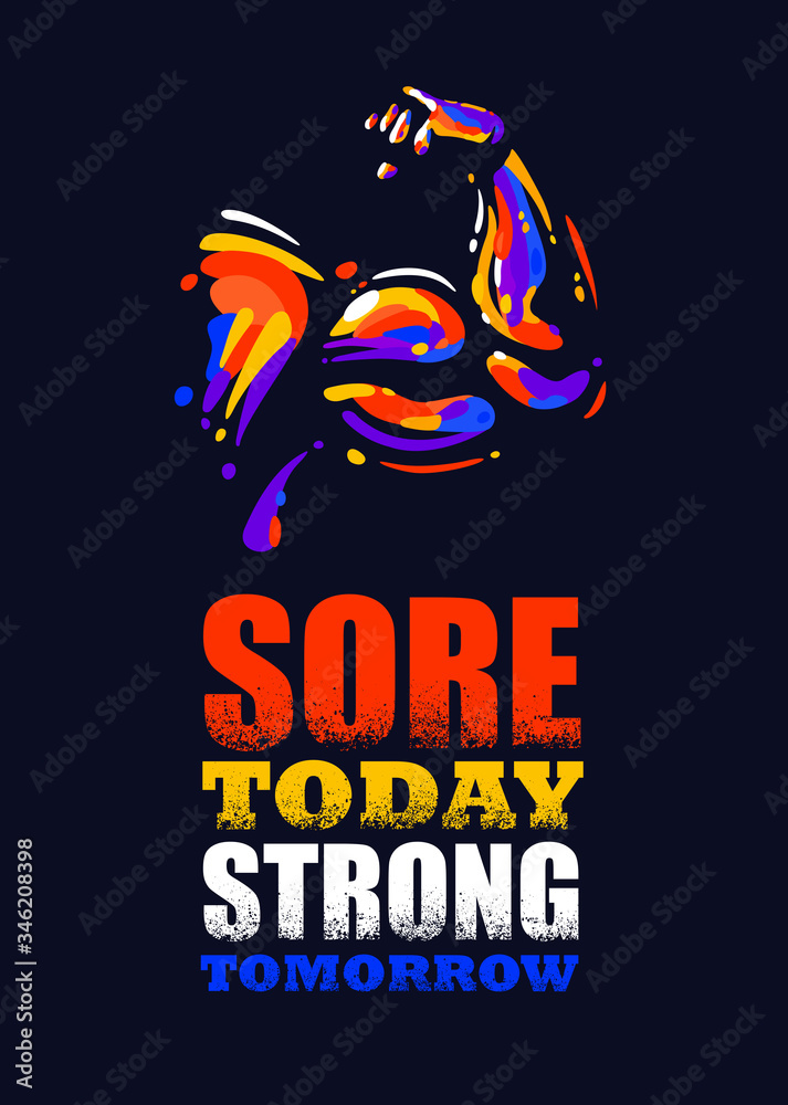 Sore Today Strong Tomorrow. Inspiring Sport Workout Typography Quote Banner  On Textured Background. Gym Motivation Print Stock Vector