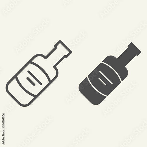 Wine bottle line and solid icon. Alcohol beverage symbol, outline style pictogram on beige background. Merlot or Cabernet Sauvignon sign for mobile concept and web design. Vector graphics.