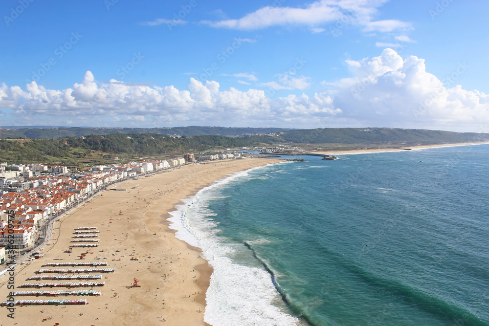Nazare town and beach from Sitio, Portugal