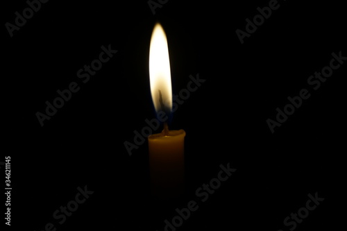 Close up candle light in a dark room.