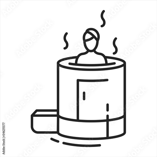 Cedar barrel black line icon. Organic herbal aroma steam sauna for one person. Pictogram for web page, mobile app, promo. UI UX GUI design element. Editable stroke