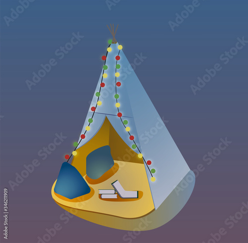 Wigwam wiht illimination and books night