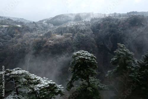 fog in the snowing mountains
