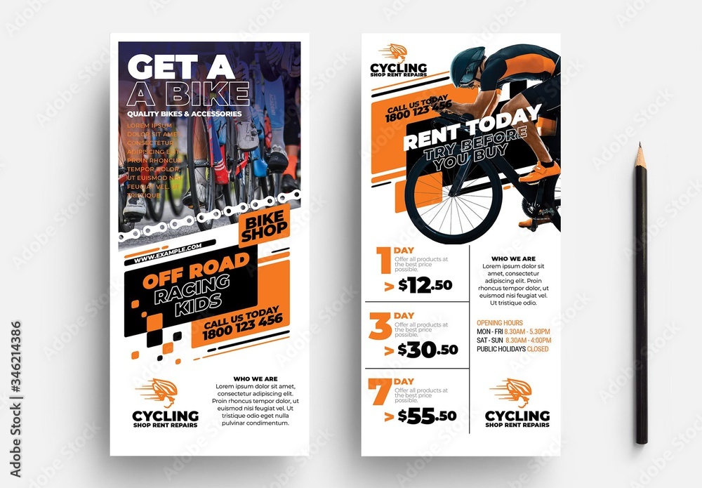 Cycling Shop Rack Card Layout Stock Template | Adobe Stock