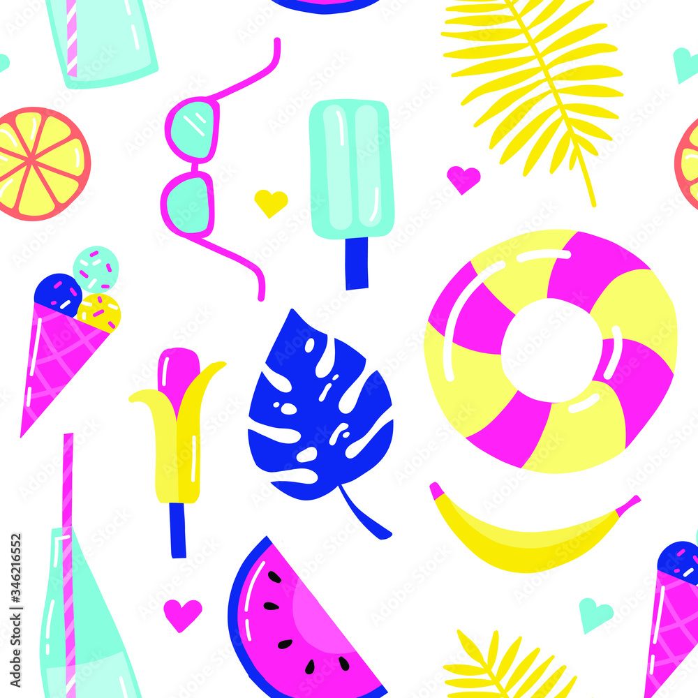 ice cream. sea. beach. swimming season. set . summer. vector illustration. seamless pattern ice cream. sea. beach. swimming season. set . summer. vector illustration. seamless pattern
