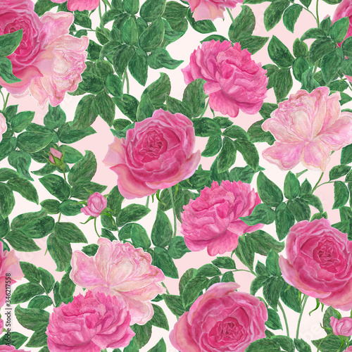 Wallpaper Mural Watercolor painting seamless pattern with beautiful pink rose flowers Torontodigital.ca