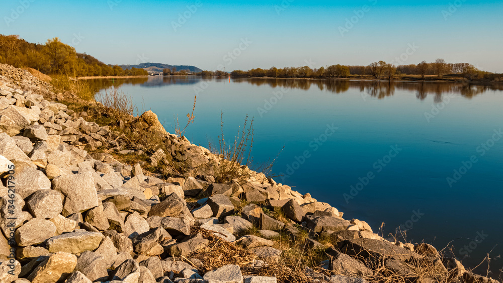 Beautiful spring view with reflections near Metten, Danube, Bavaria, Germany