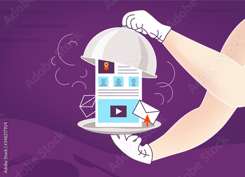 Illustration on topic of satiety with hot news, information space, the Internet, social networks, web pages