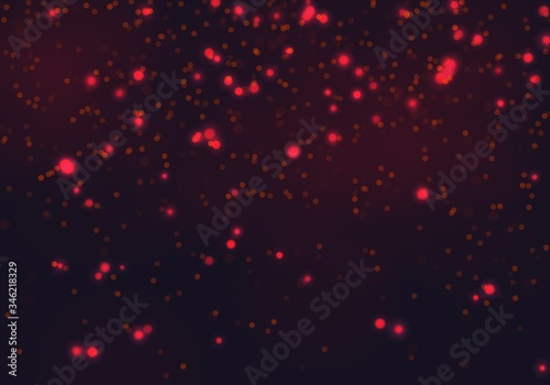 Red bokeh light background. Sparkle effect with particles. Magic overlay dust. Glitter blur texture.