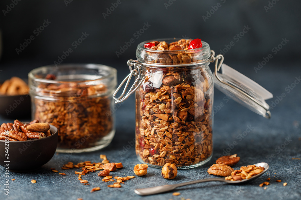 Home granola with nuts and berries. Healthy vegan snack Home granola with nuts and berries. Healthy vegan snack
