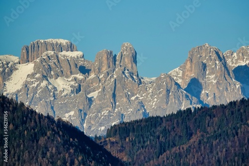view of mountains, photo as a background , in the italian european dolomiti alps mountains between trento and belluno in north italy, europe