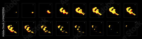 fire animation. Animation of fire. Sprite sheet for game or cartoon or animation. 2d classic animation of fire effect.