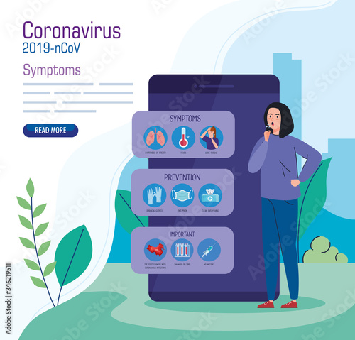 woman sick in smartphone character vector illustration design