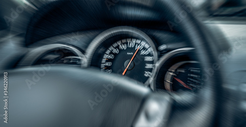 Car speedometer. High speed on a car speedometer and motion blur. © Denis Rozhnovsky