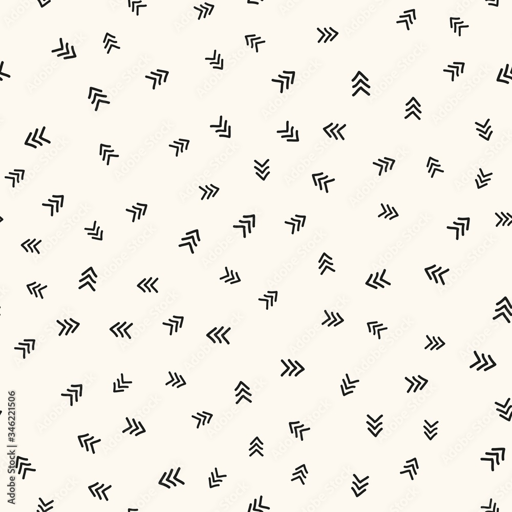 Vector seamless modern monochrome pattern. Abstract background with chaotic chevrones. Simple tileable texture