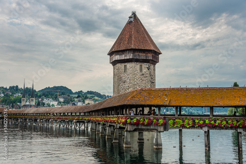 The Famous wooden Chapel Bridge in Lucerne, Switzerland
